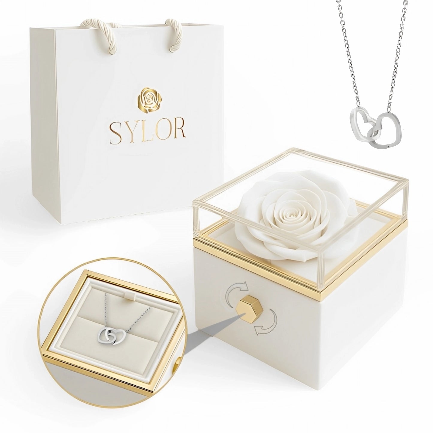 Caja de Rosa Eterna | Rosa Real y Collar Personalizado en Oro 18k