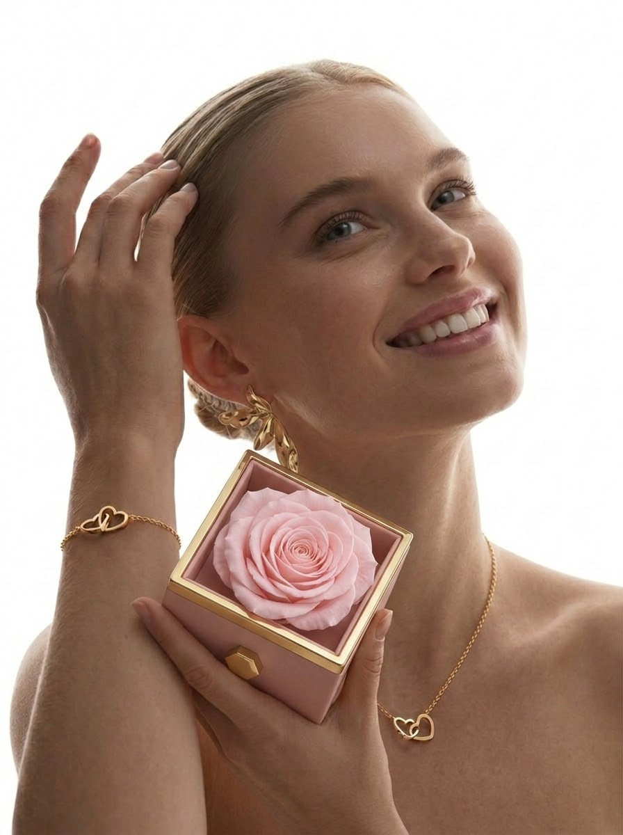 Caja de Rosa Eterna | Rosa Real y Collar Personalizado en Oro 18k (Copia)