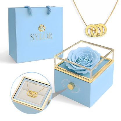 Caja de Rosa Eterna | Rosa Real y Collar Aros Entrelazados