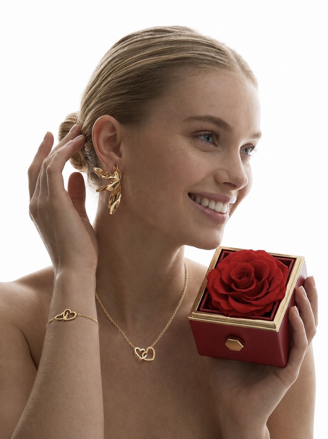Caja de Rosa Eterna | Rosa Real y Collar Personalizado en Oro 18k (Copia)