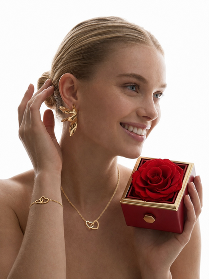Caja de Rosa Eterna | Rosa Real y Collar Personalizado en Oro 18k (Copia)