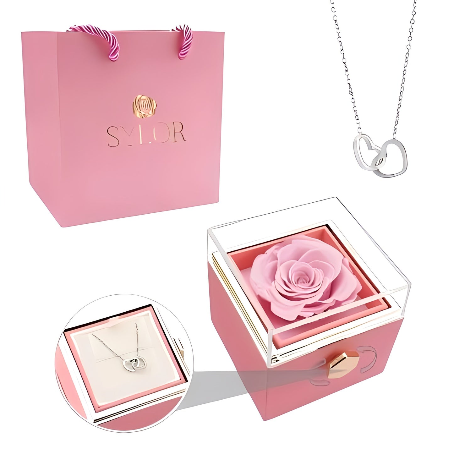 Caja de Rosa Eterna | Rosa Real y Collar Personalizado en Oro 18k