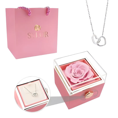 Caja de Rosa Eterna | Rosa Real y Collar Personalizado en Oro 18k