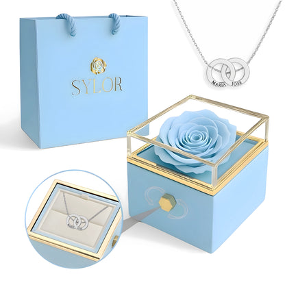 Caja de Rosa Eterna | Rosa Real y Collar Aros Entrelazados