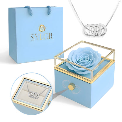 Caja de Rosa Eterna | Rosa Real y Collar Aros Entrelazados