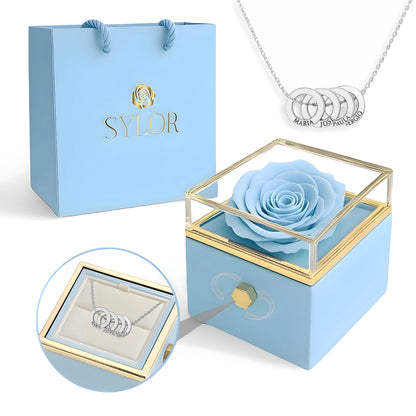 Caja de Rosa Eterna | Rosa Real y Collar Aros Entrelazados