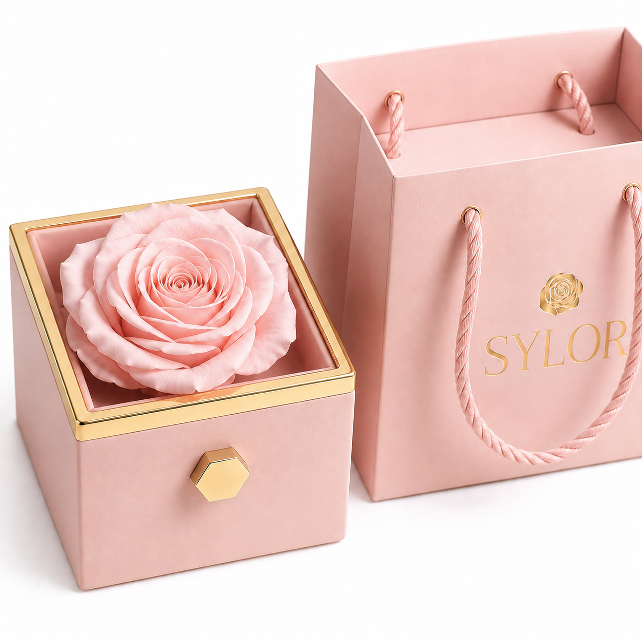 Caja de Rosa Eterna | Rosa Real y Collar Personalizado en Oro 18k (Copia)