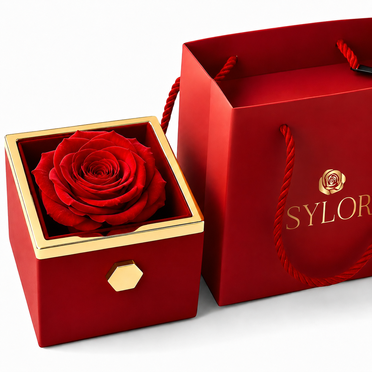 Caja de Rosa Eterna | Rosa Real y Collar Personalizado en Oro 18k (Copia)