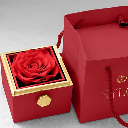 Caja de Rosa Eterna | Rosa Real y Collar Personalizado en Oro 18k