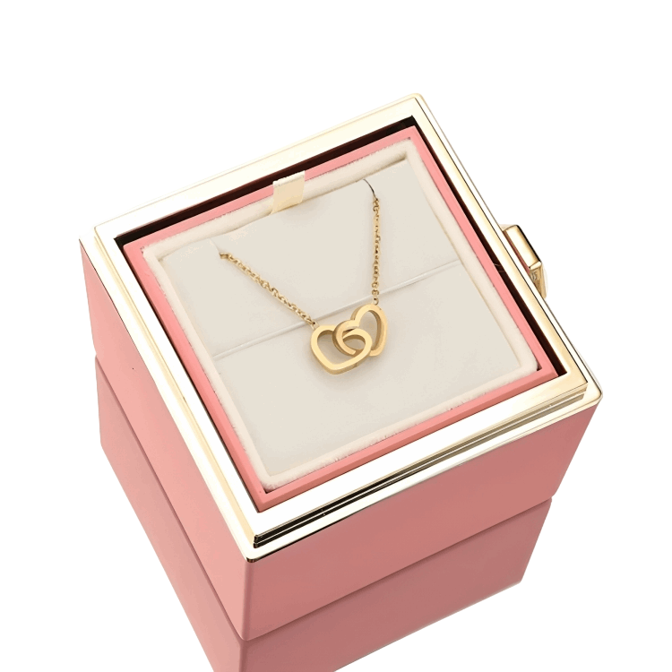 Caja de Rosa Eterna | Rosa Real y Collar Personalizado en Oro 18k