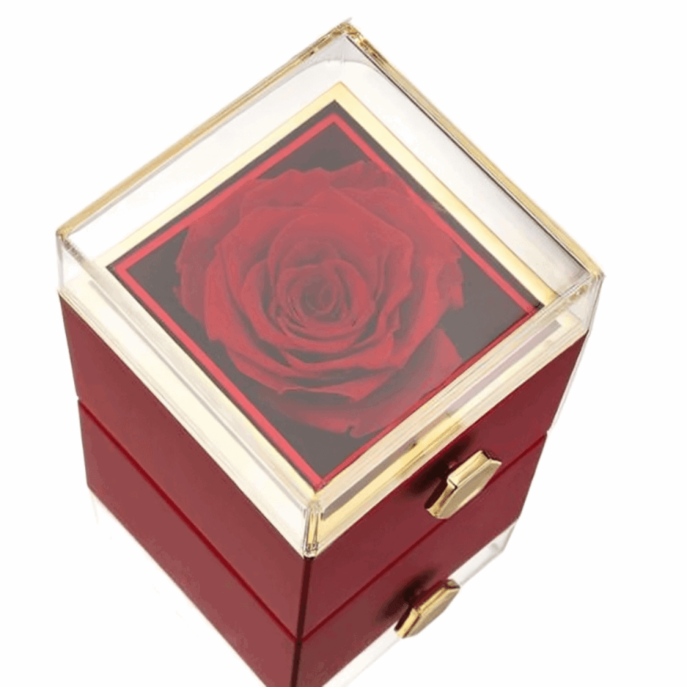 Caja de Rosa Eterna | Rosa Real y Collar Personalizado en Oro 18k