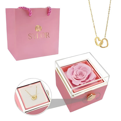 Caja de Rosa Eterna | Rosa Real y Collar Personalizado en Oro 18k