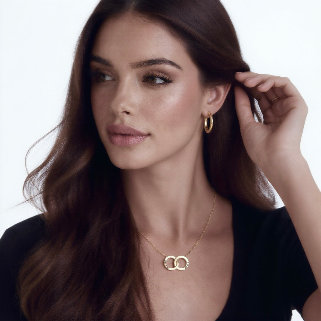 Caja de Rosa Eterna | Rosa Real y Collar Aros Entrelazados