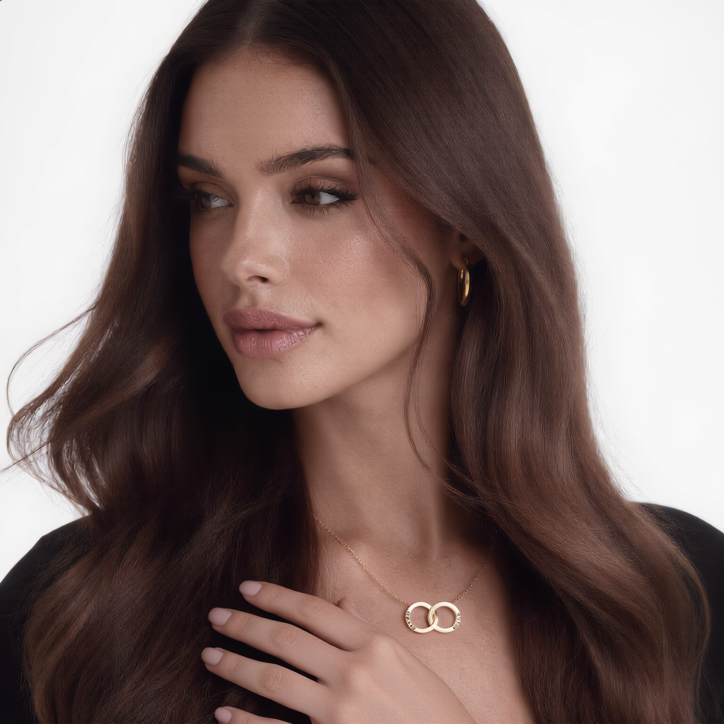 Caja de Rosa Eterna | Rosa Real y Collar Aros Entrelazados