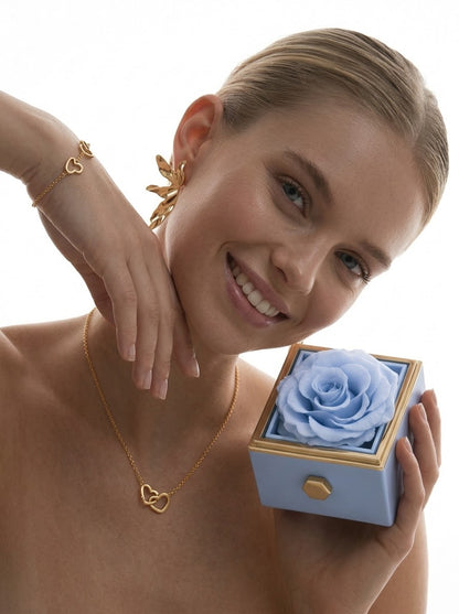 Caja de Rosa Eterna | Rosa Real y Collar Personalizado en Oro 18k (Copia)