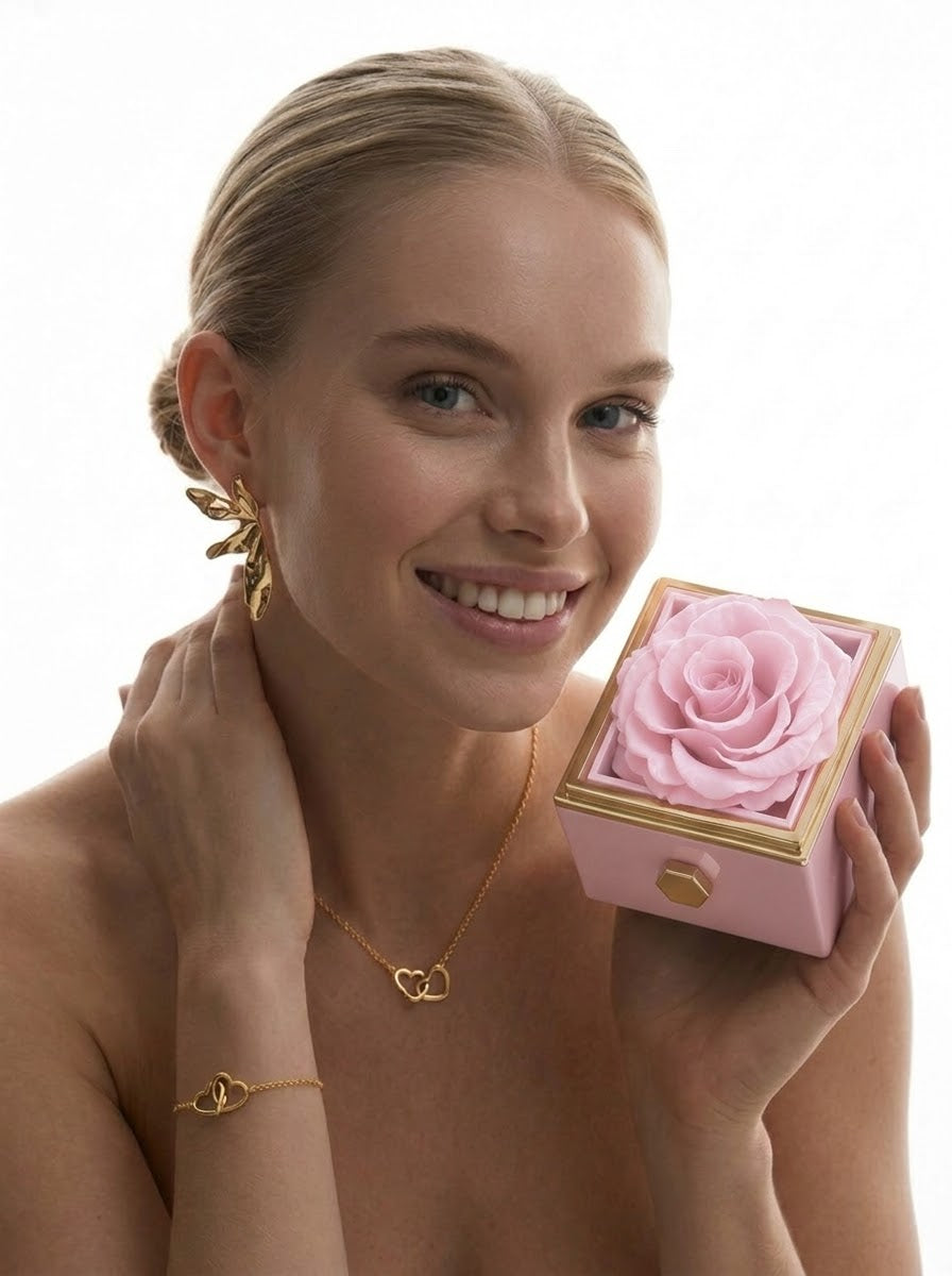 Caja de Rosa Eterna | Rosa Real y Collar Personalizado en Oro 18k (Copia)