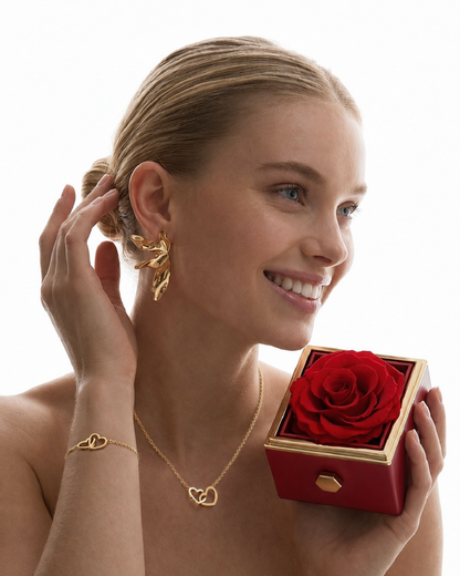 Caja de Rosa Eterna | Rosa Real y Collar Personalizado en Oro 18k (Copia) (Copia)