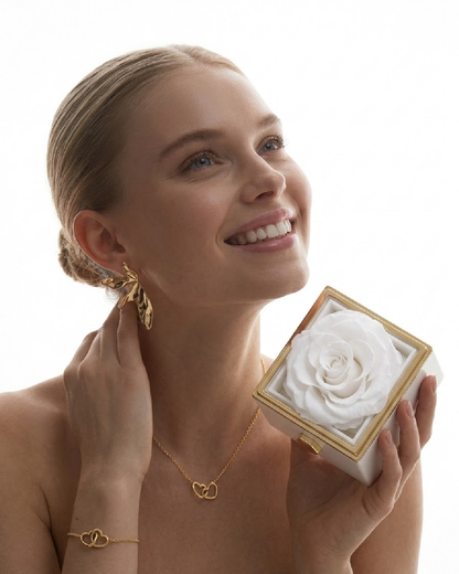 Caja de Rosa Eterna | Rosa Real y Collar Personalizado en Oro 18k (Copia) (Copia)