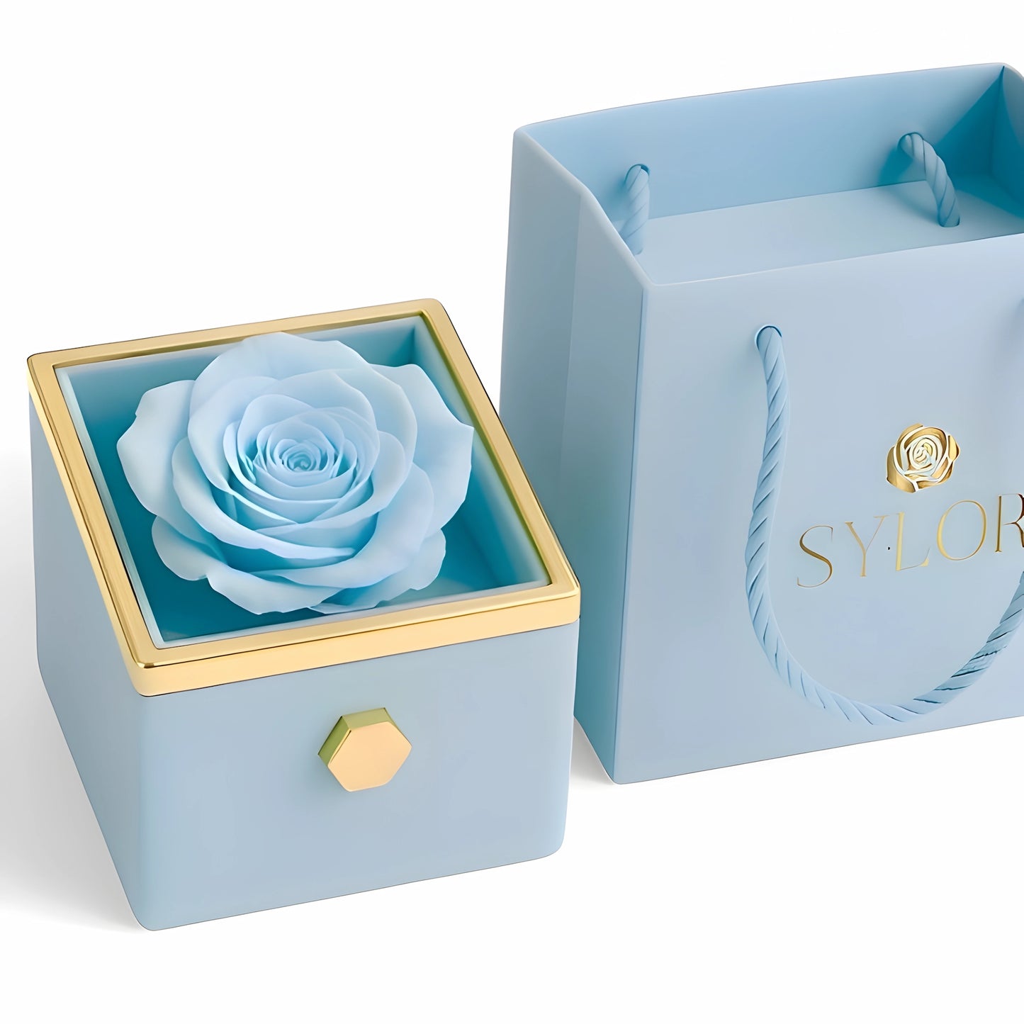 Caja de Rosa Eterna |  Rosa Real y Collar Trébol de Corazónes