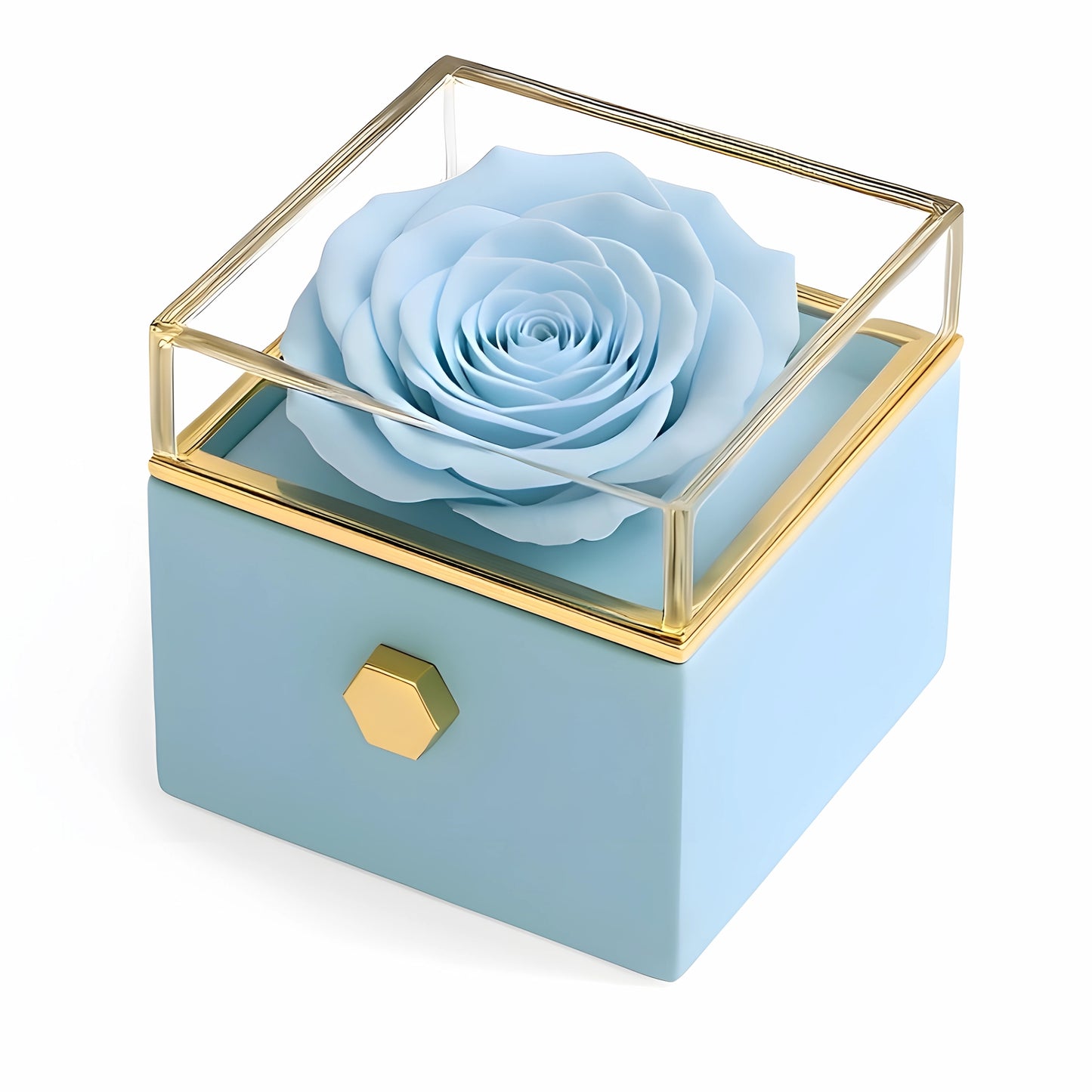 Caja de Rosa Eterna |  Rosa Real y Collar Trébol de Corazónes