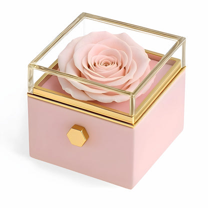 Caja de Rosa Eterna |  Rosa Real y Collar Trébol de Corazónes