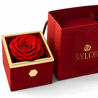 Caja de Rosa Eterna |  Rosa Real y Collar Trébol de Corazónes