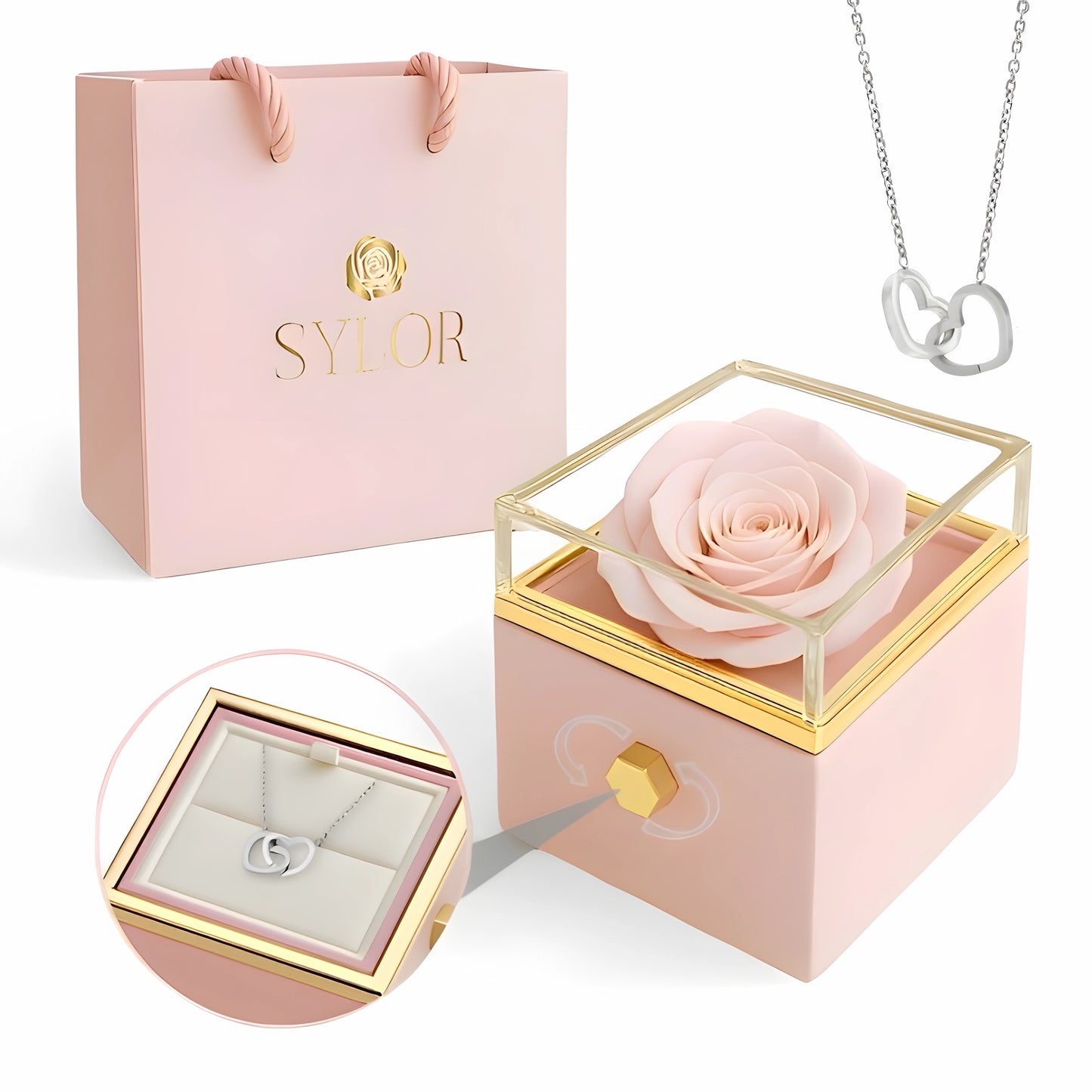 Caja de Rosa Eterna | Rosa Real y Collar Personalizado en Oro 18k