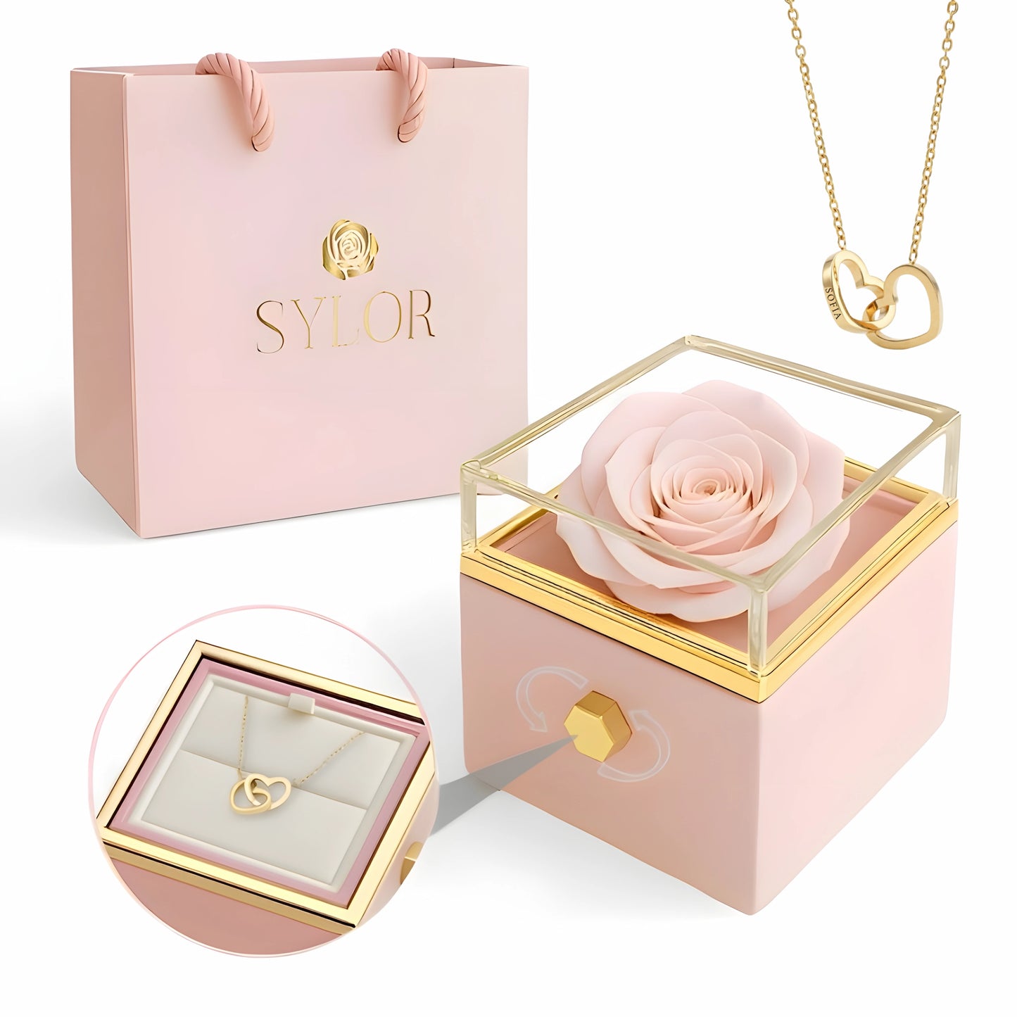 Caja de Rosa Eterna | Rosa Real y Collar Personalizado en Oro 18k