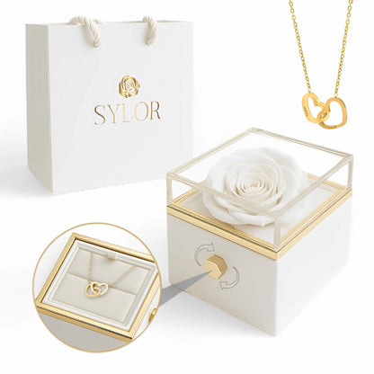 Caja de Rosa Eterna | Rosa Real y Collar Personalizado en Oro 18k