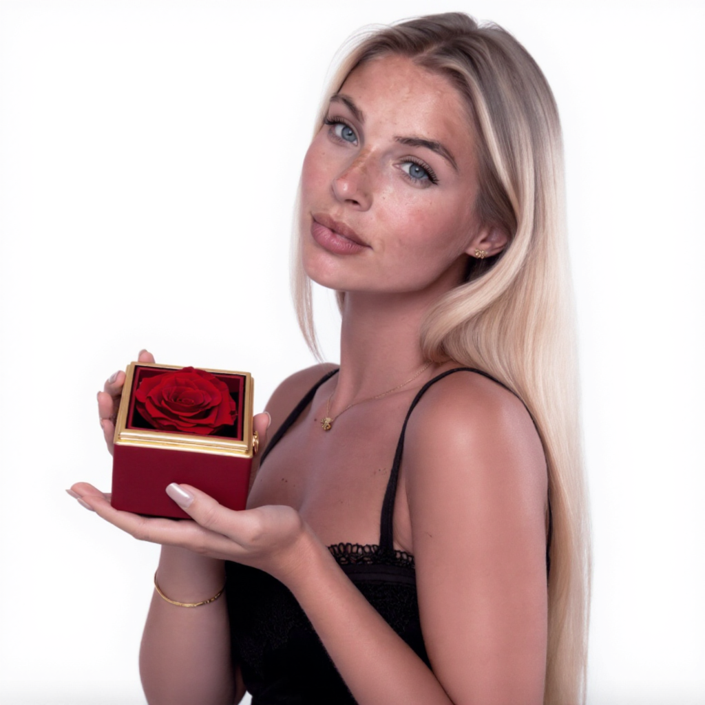 Caja de Rosa Eterna | Rosa Real y Collar Personalizado en Oro 18k