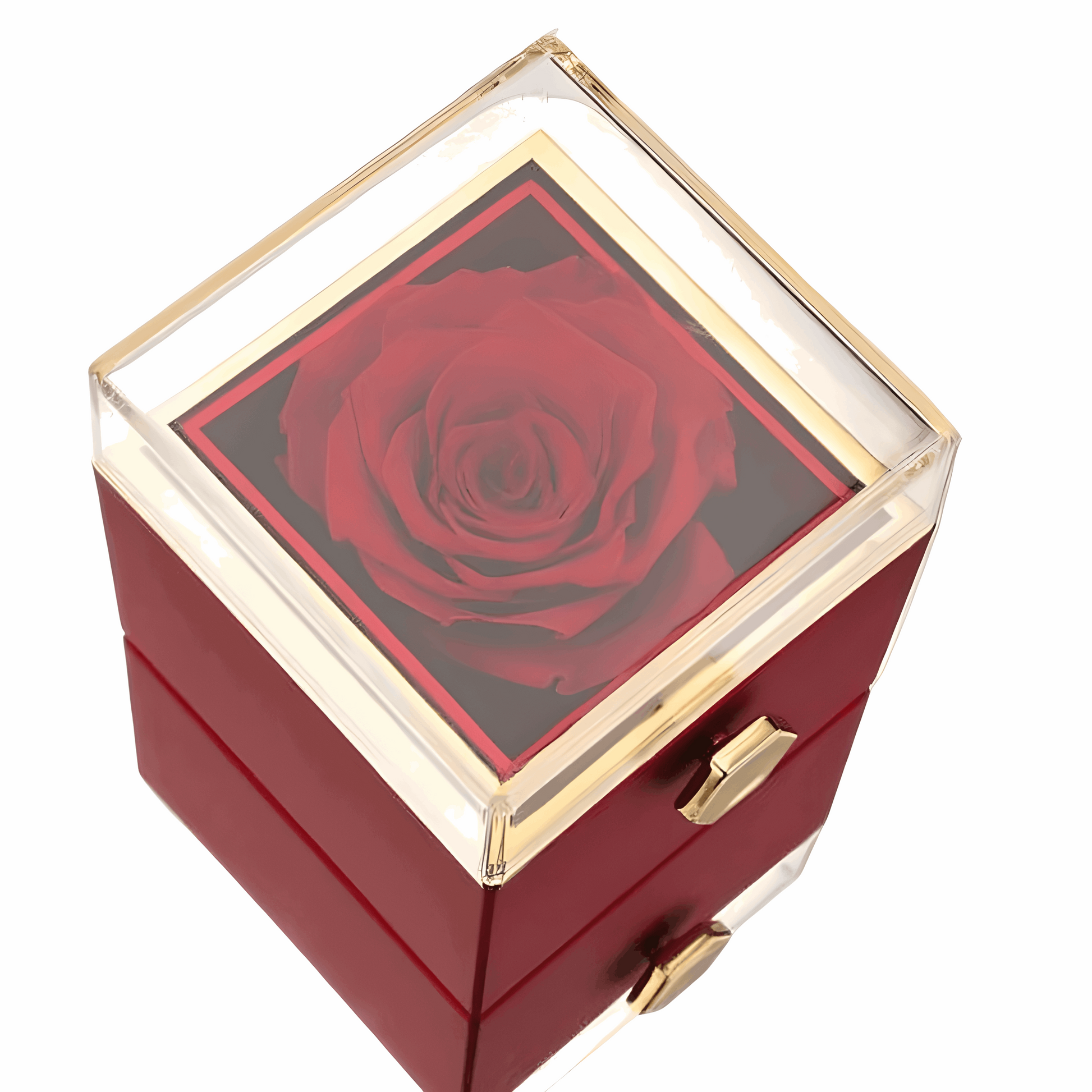 Caja de Rosa Eterna |  Rosa Real y Collar Trébol de Corazónes